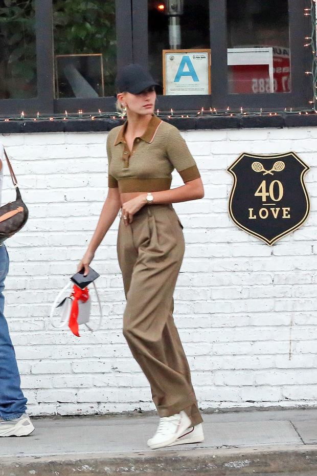Hailey Baldwin Styles a Crop Top & Cutout Leather Pants for 818