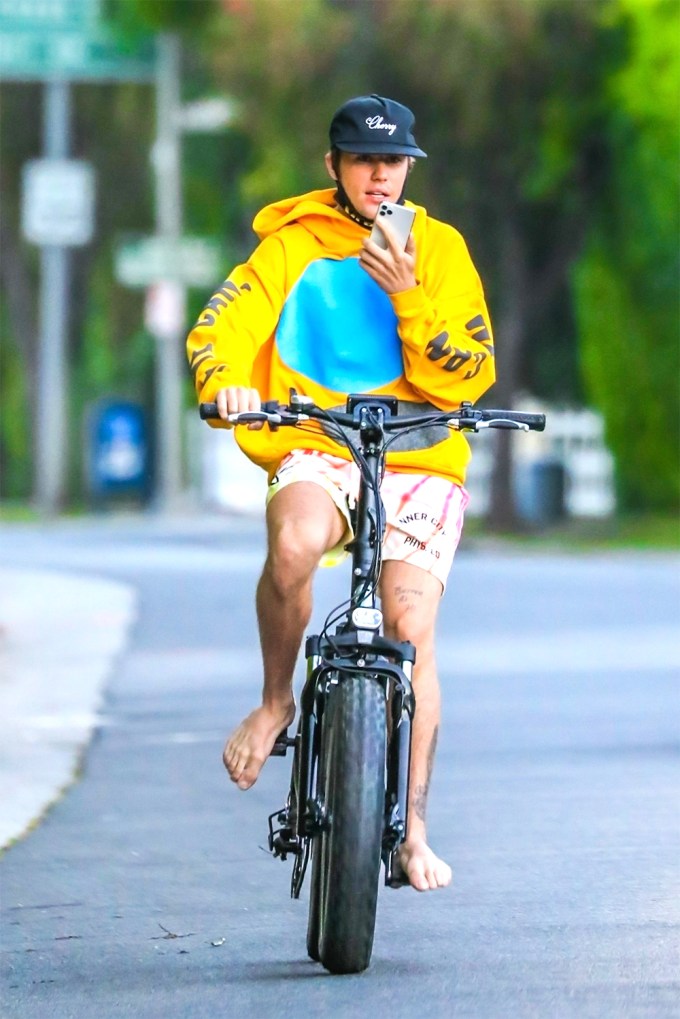 Justin Bieber Rides Barefoot In LA