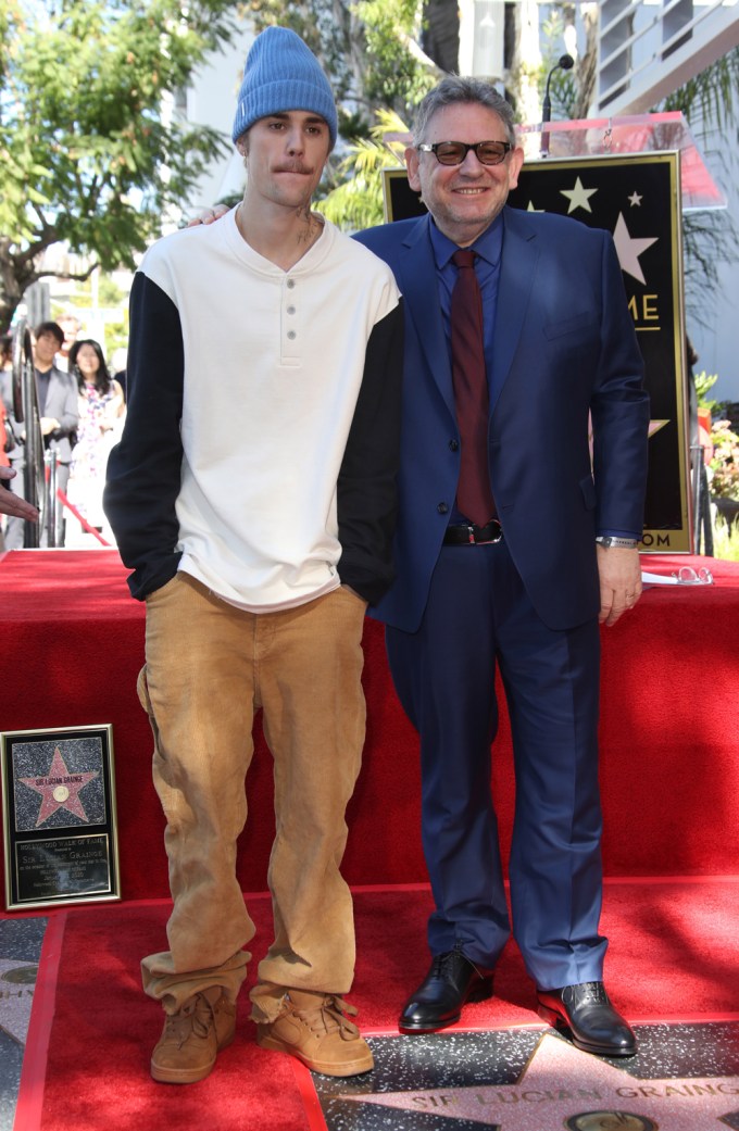 Justin Bieber & Sir Lucian Grainge At The Hollywood Walk of Fame