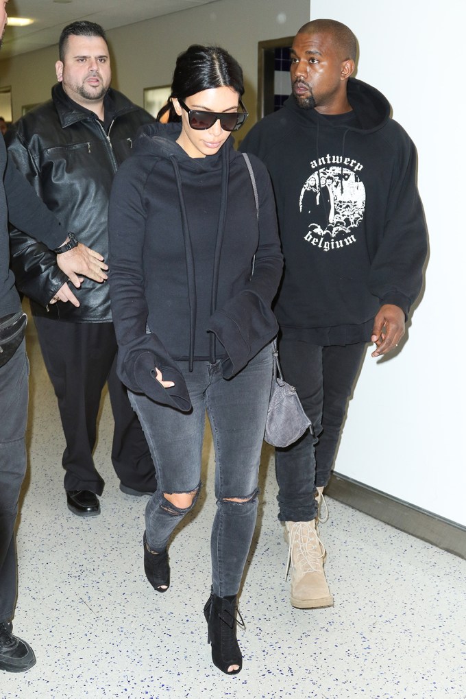 Kim Kardashian In A Sweatshirt & Jeans