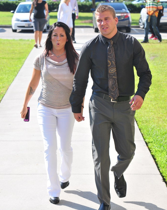Jenelle Evans and Nathan Griffith attend court