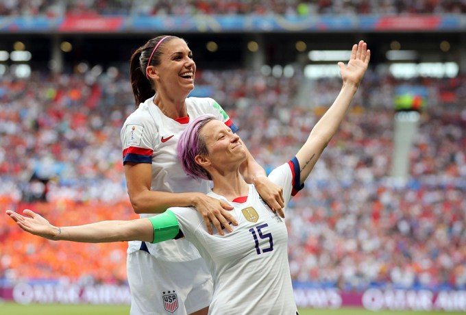 United States’ Megan Rapinoe (R) & Alex Morgan (L) during the FIFA World Cup