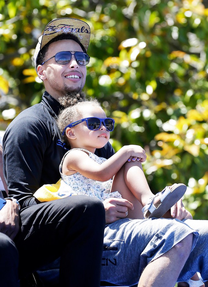 Stephen & Riley Curry At The NBA Championship Parade