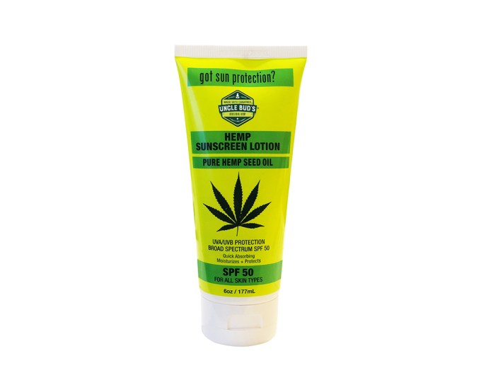 Uncle Bud’s Hemp SPF 50 Sunscreen Lotion, $14.99, Amazon