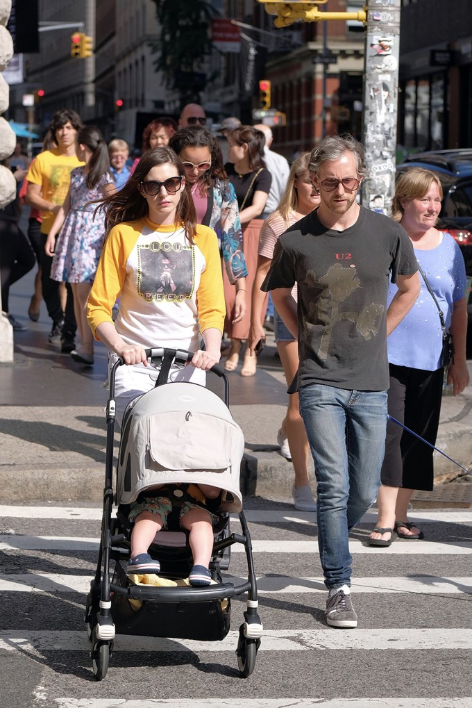 Anne Hathaway and Adam Shulman With Their Son