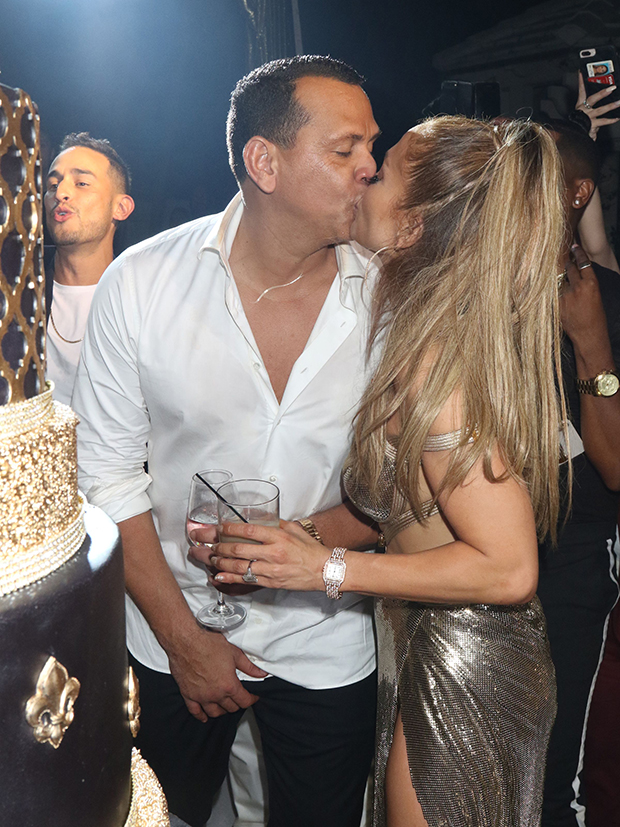 Alex Rodriguez Kisses Jennifer Lopez At Her 50th Birthday Party