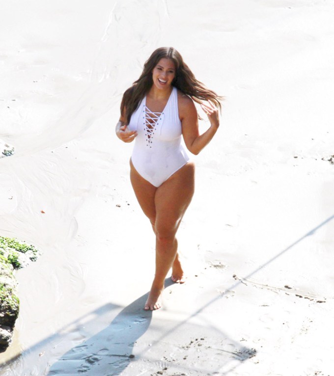 Ashley Graham In A White Swimsuit