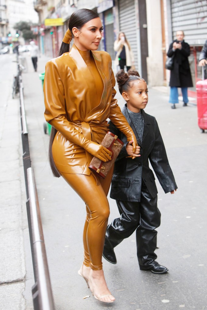 Kim Kardashian & North West Rock Leather Looks in Paris