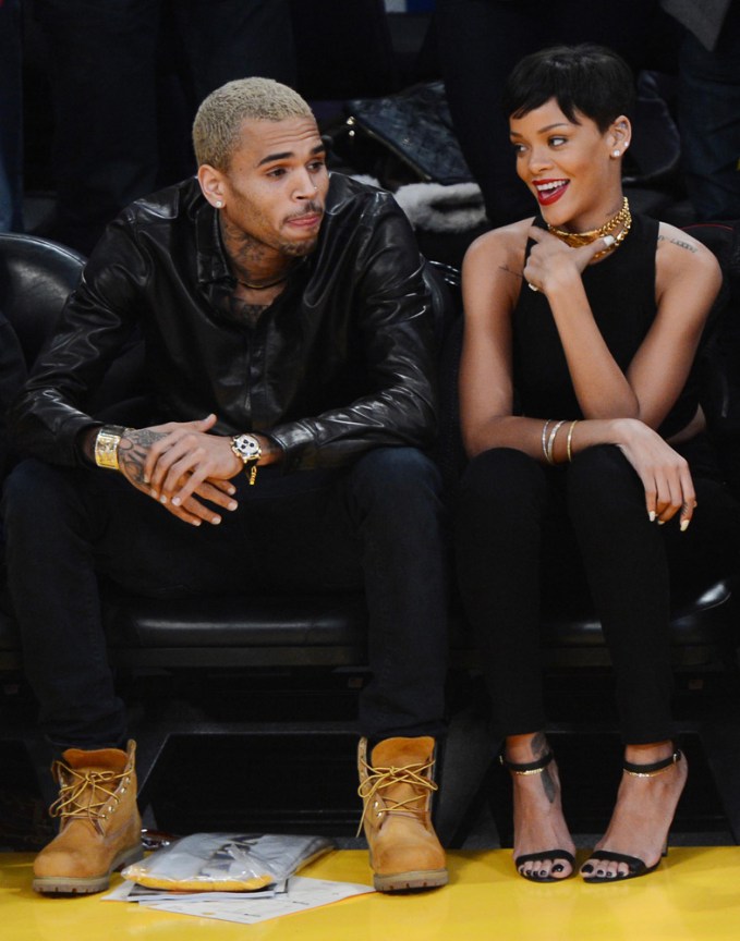 Rihanna and Chris Brown at a basketball game
