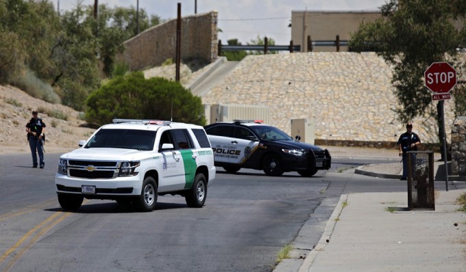Police outside an active shooter situation at a Walmart in El Paso, Texas