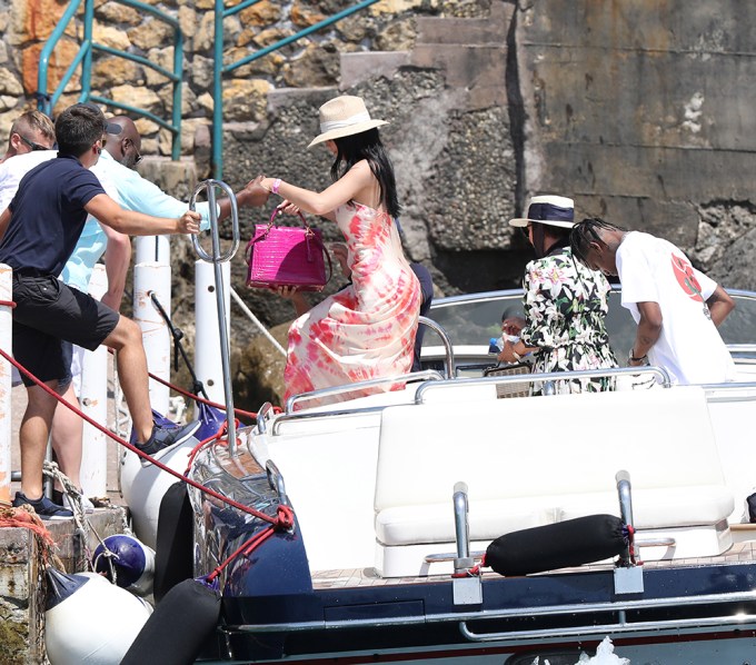 Kylie Jenner steps off a boat in Capri