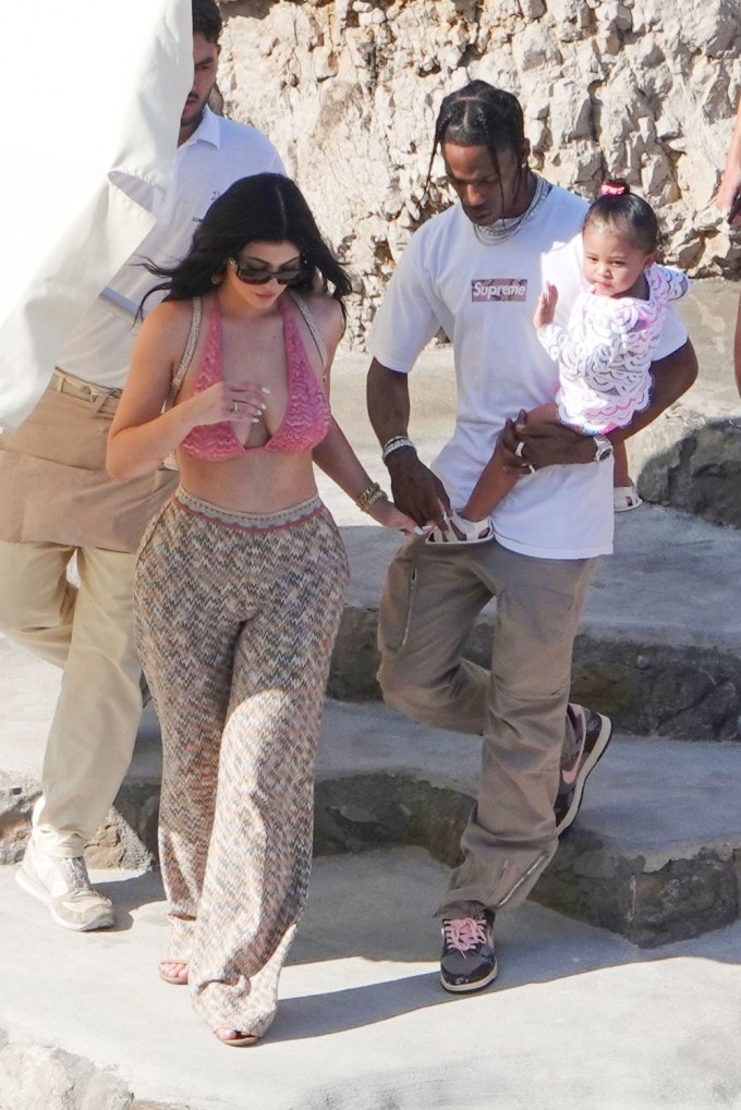 Kylie Jenner, Travis Scott & daughter Stormi Webster in Nerano