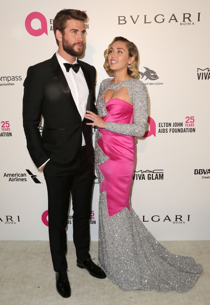 Liam Hemsworth & Miley Cyrus at Elton John’s 2016 Oscar bash