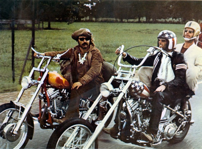 Dennis Hopper, Peter Fonda and Jack Nicholson in a scene from 1969’s ‘Easy Rider.’