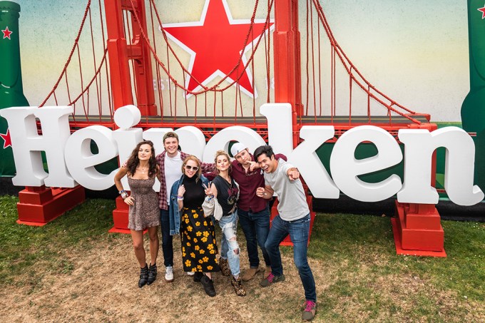 Ross Butler, Amy Hargreaves, Justin Prentice, Christina Ochoa, Anne Winters and Tyler Barnhardt at The House By Heineken