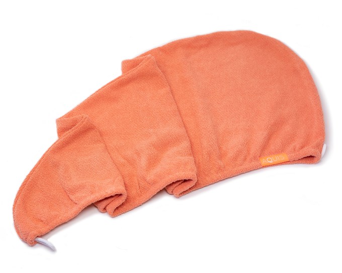 Aquis Rapid Dry Lisse Luxe Hair Turban – Tangerine Sunrise, $30, Aquis.com