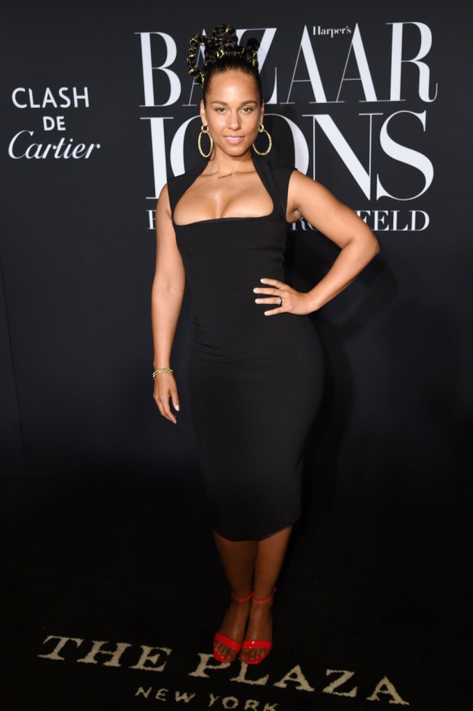 Alicia Keys dons a black dress for the Harper’s Bazaar ICONS party