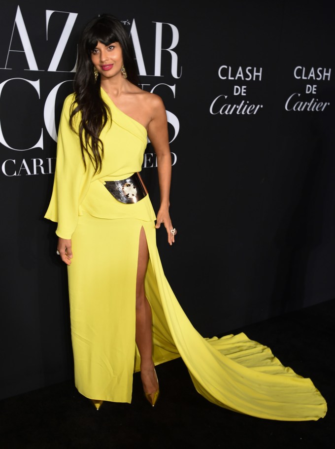 Jameela Jamil in yellow at the Harper’s Bazaar ICONS party