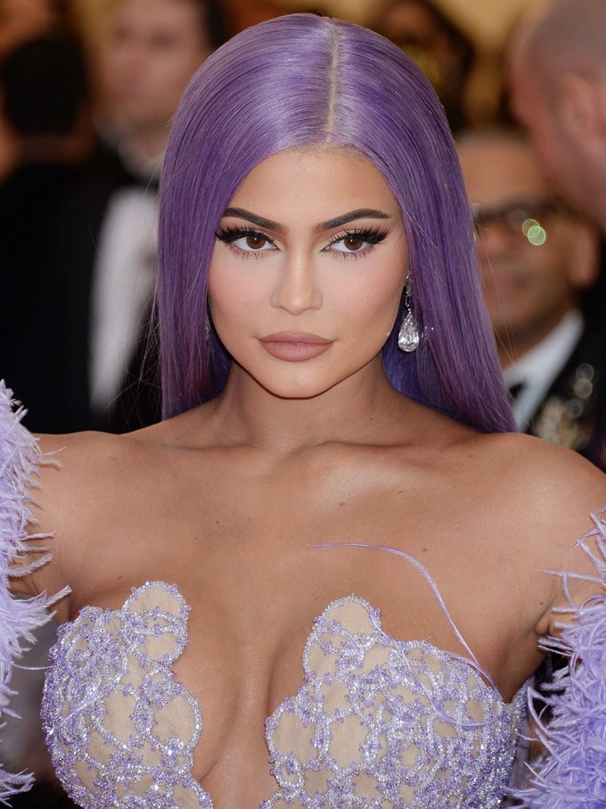 Kylie Jenner in a purple wig at the 2019 Met Gala