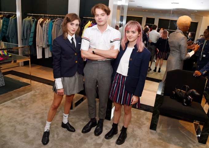 Maisie Williams with Charlie Heaton and Natalia Dyer