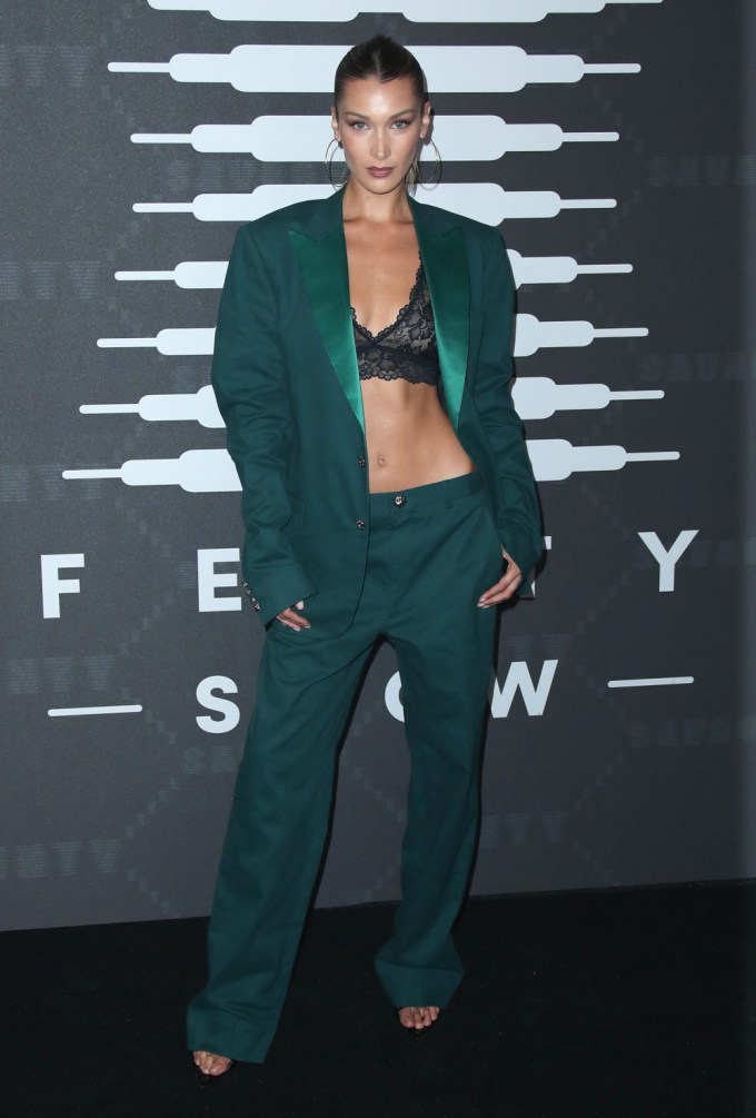 Bella Hadid Flashes Her Abs At Savage X Fenty Show