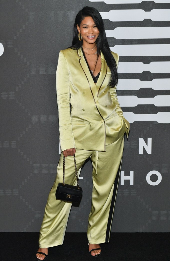 Chanel Iman Wears A Silky Green Suit On Savage x Fenty Red Carpet
