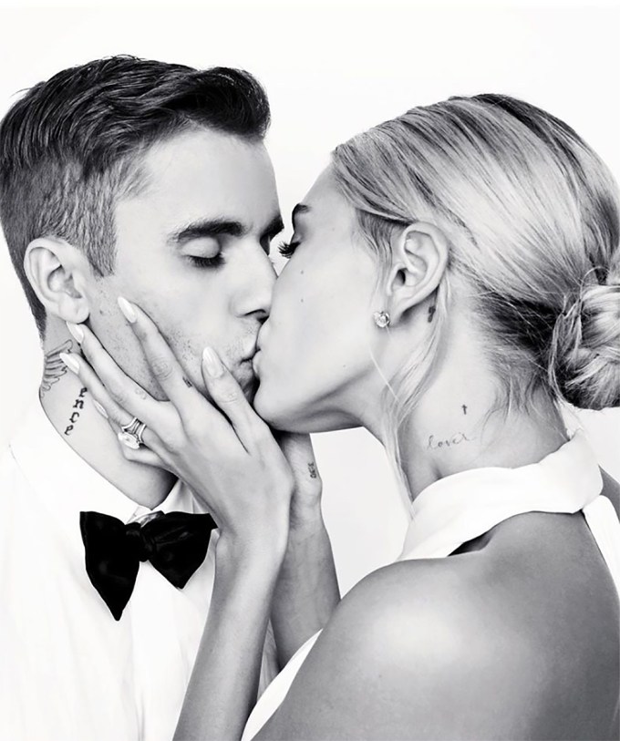 Hailey Baldwin kisses Justin Bieber on their wedding day