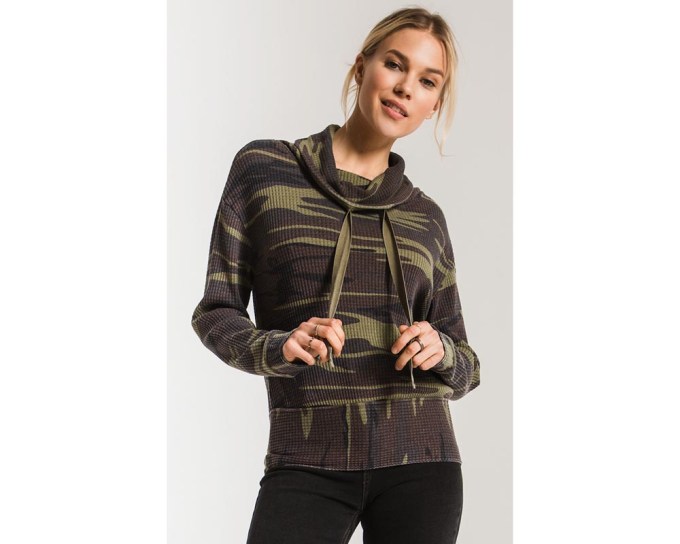 Z Supply The Camo Cowl Neck Waffle Thermal Top, $64, zsupplyclothing.com