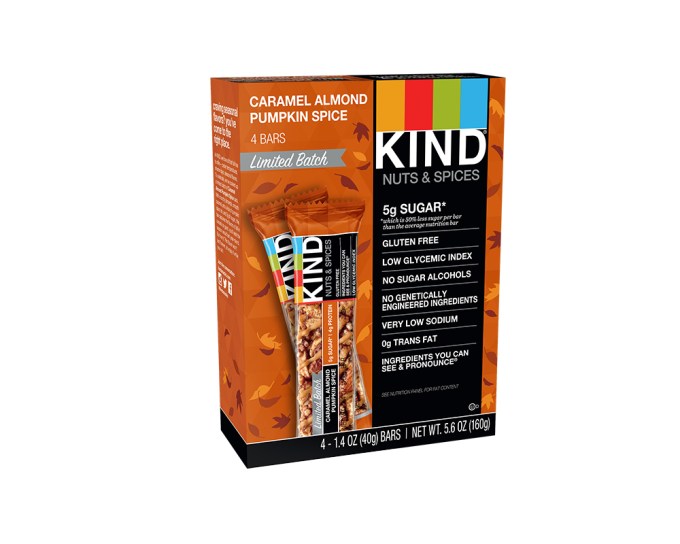 Kind limited batch Caramel Almond Pumpkin Spice bars, $15.49, kindsnacks.com