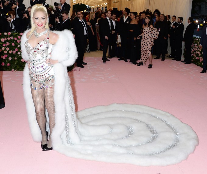 Gwen Stefani in a white jeweled bodysuit at the Met Ball