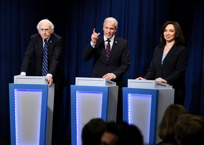Larry David as Bernie Sanders, Woody Harrelson as Joe Biden & Maya Rudolph as Kamala Harris