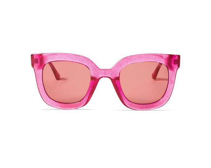 Victoria’s Secret Oversized Square Sunglasses – Fuchsia Glitter, $60,victoriassecret.com