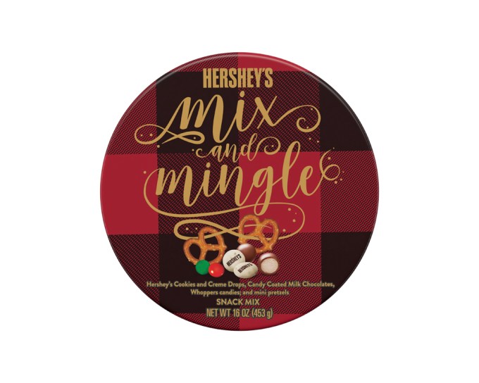 Holiday Mix & Mingle Tin, $7.99, hershey.com