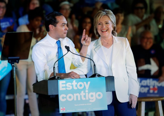 Julian Castro and Hillary Clinton at a Rally for Her 2016 Presidential Campaign