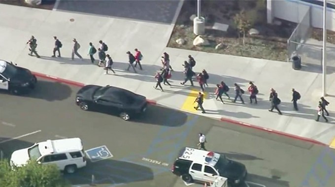 Students Being Led Out Of Saugus High School After Shooting Occurred