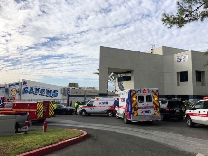 Ambulances Outside Saugus High School Following School Shooting