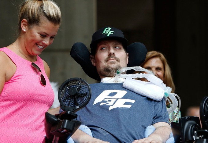 Pete Frates looks at his wife, Julie