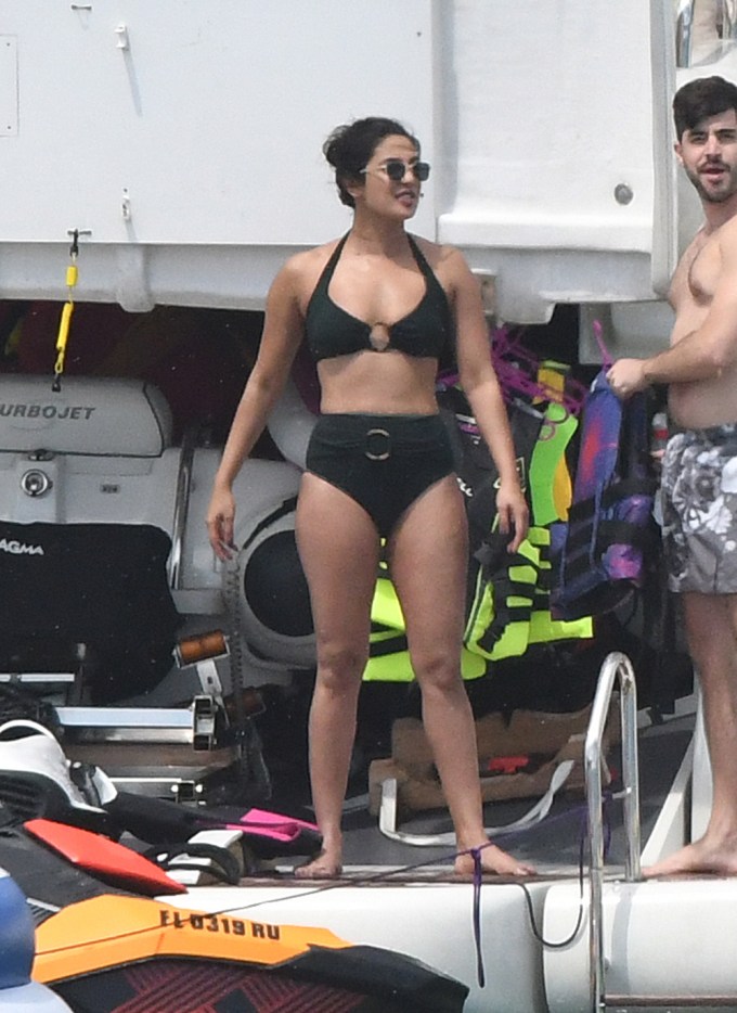 Priyanka Chopra wears a black bikini while yachting in Miami