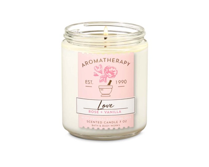Bath & Body Works Aromatherapy Rose + Vanilla Love Single Wick Candle, $14.50, BathandBodyWorks.com