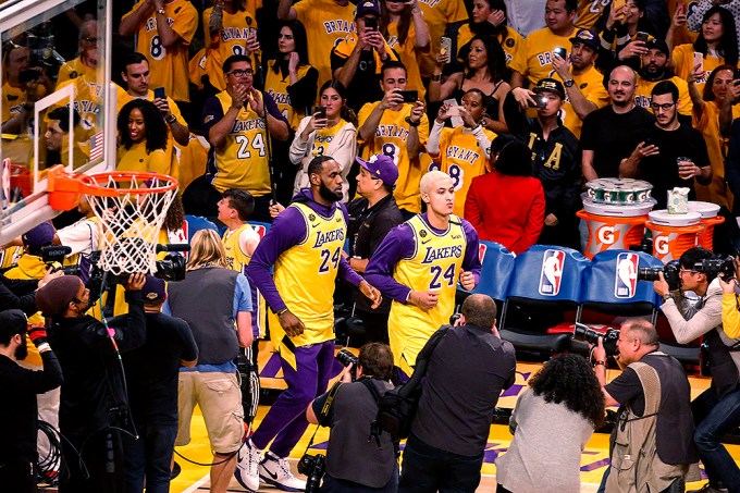 LeBron James and Kyle Kuzma wear Kobe Bryant’s Lakers jerseys