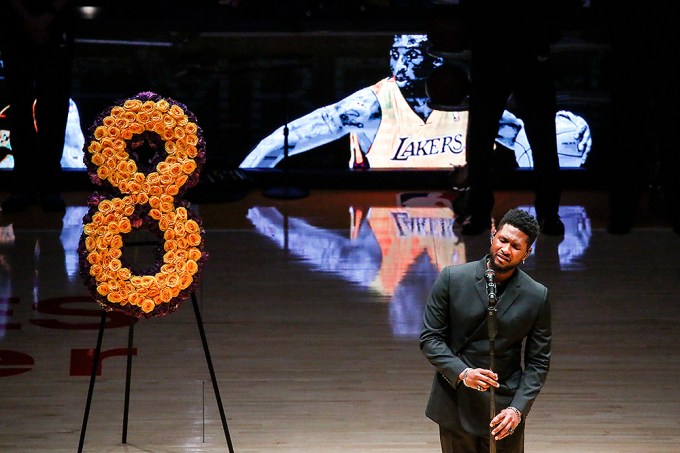 Usher sings at Kobe Bryant’s LA Lakers memorial