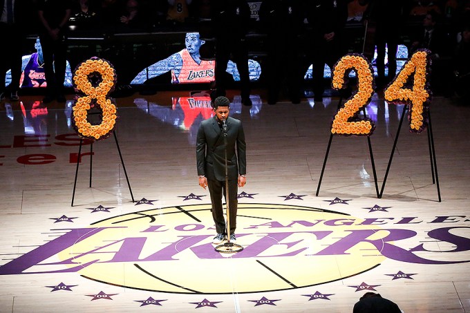 Usher performing at Kobe Bryant’s LA Lakers game tribute.
