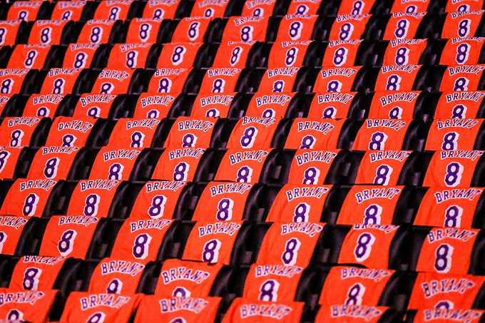 Kobe Bryant’s number 24 jersey laid out for fans at Staples Center