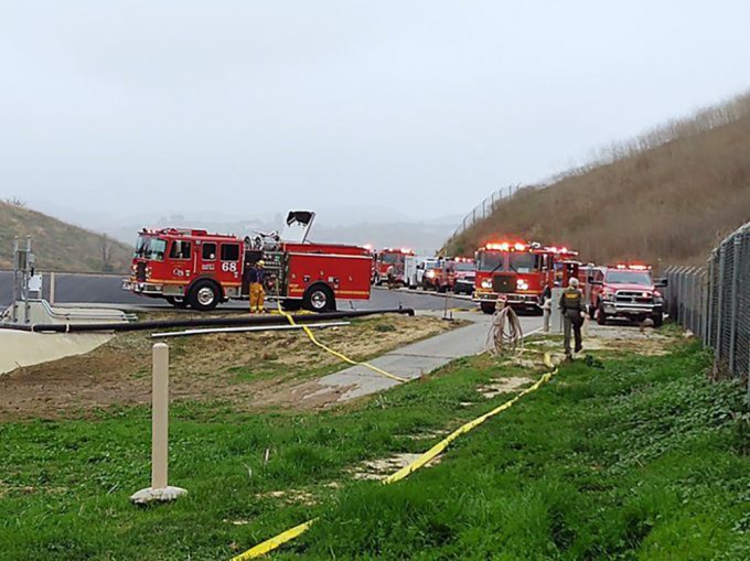 Fire trucks & first responders at the helicopter crash scene