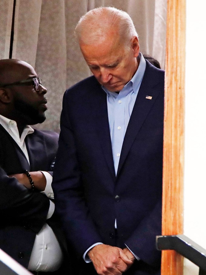 Joe Biden takes a moment of silence after the death of Kobe Bryant