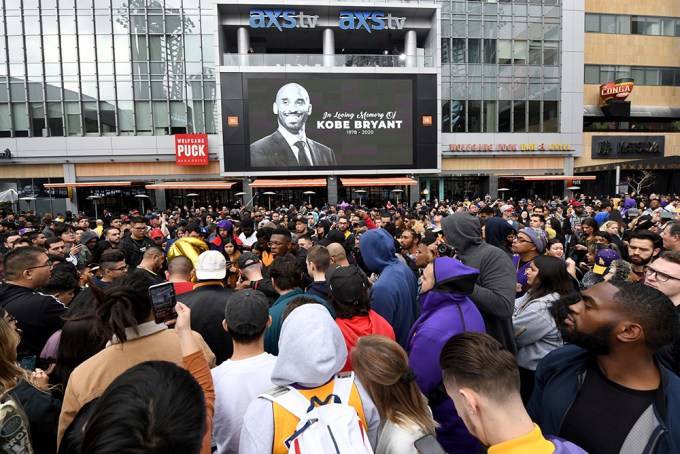 Fans gather outside Staples Center to pay tribute to Kobe Bryant after his tragic death