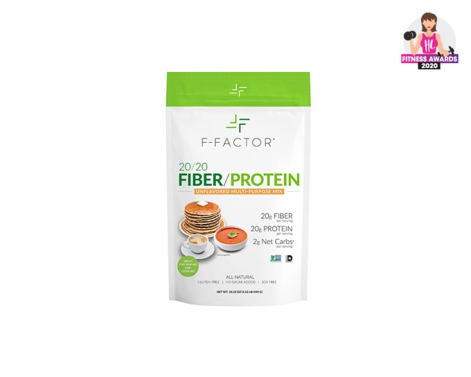 BEST PROTEIN POWDER — F-Factor 20/20 Fiber/Protein Powder Unflavored, $44.99, ffactor.com