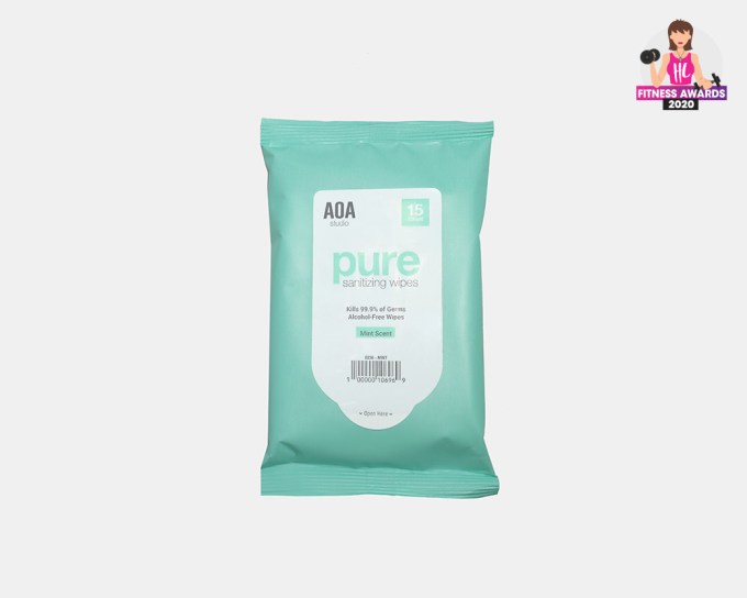BEST GYM BAG ESSENTIALS — AOA Pure Sanitizing Wipes in Mint, $1, shopmissa.com