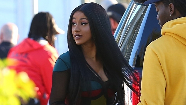 Cardi B dons a distressed blue cutout dress as she heads home from the  Super Bowl with Offset