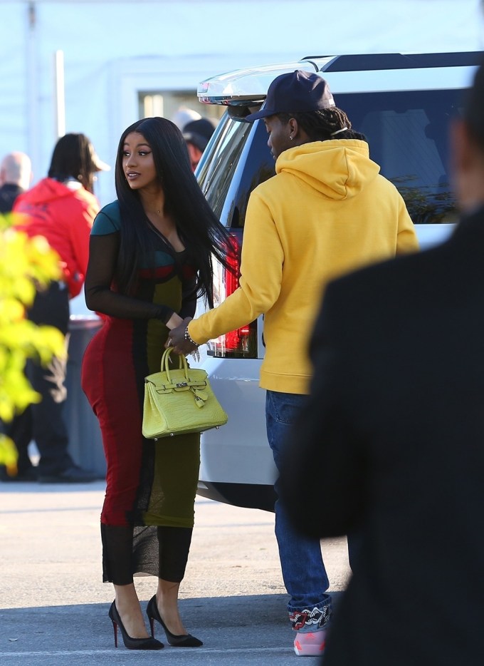 Cardi B, Offset, and Quavo arrive at the Super Bowl in Miami